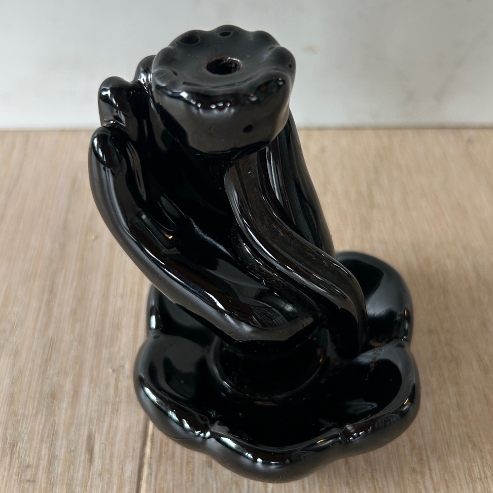 Vintage ceramic lotus flower in hand  incense burner or mini stem vase